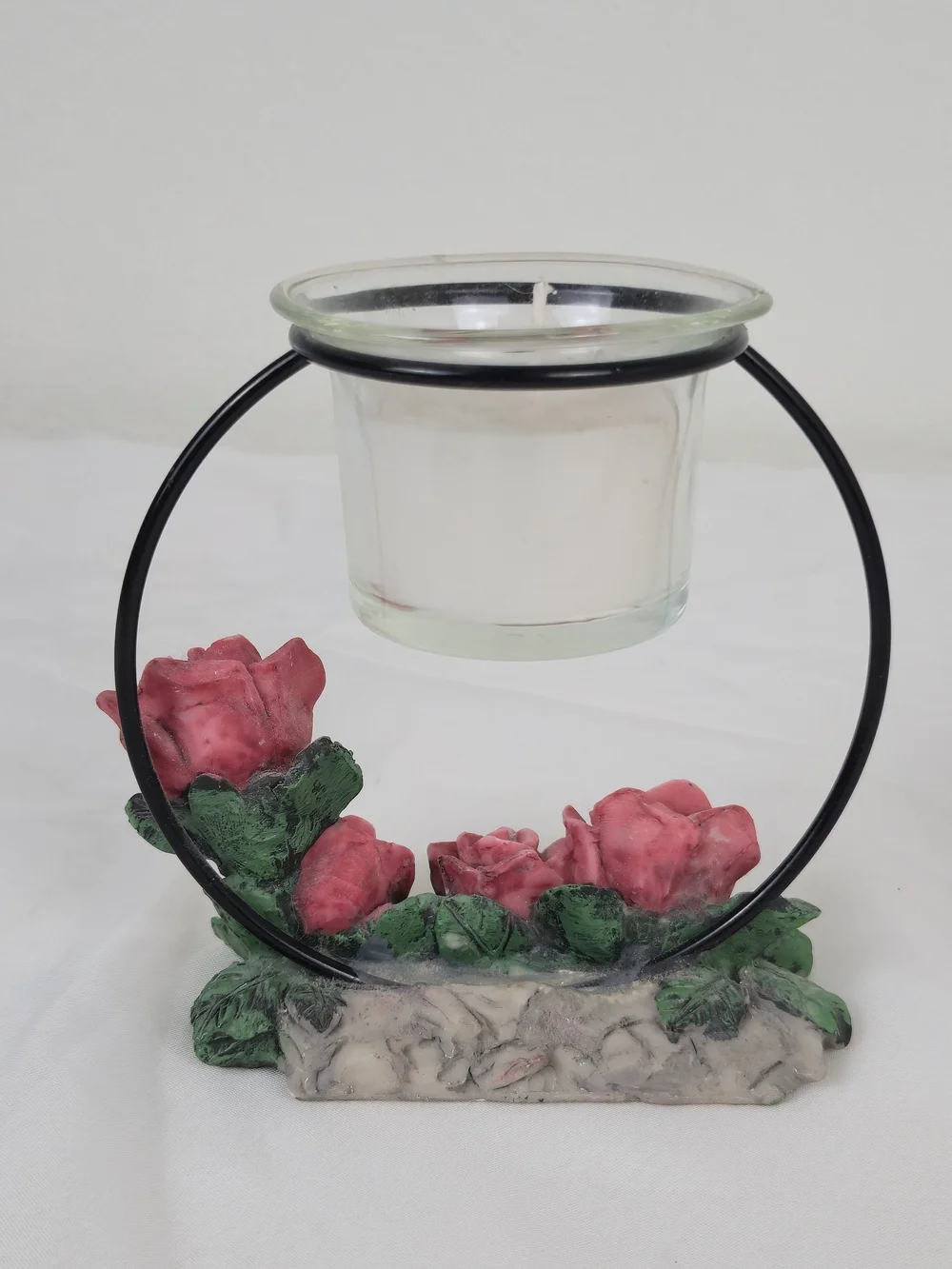 Vintage Floral Votive Candle Holder w/ Red Roses